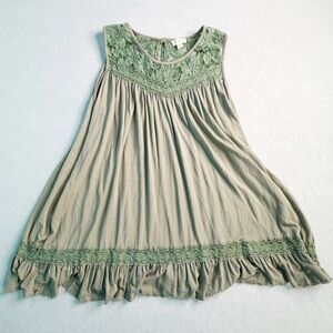 POL Green Lace Embroidered Blouse Boho Chic Coquette Festival Elegant Whimsy